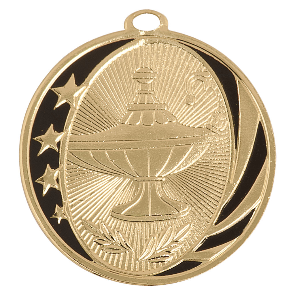 2" Bright Lamp of Knowledge Laserable MidNite Star Medal