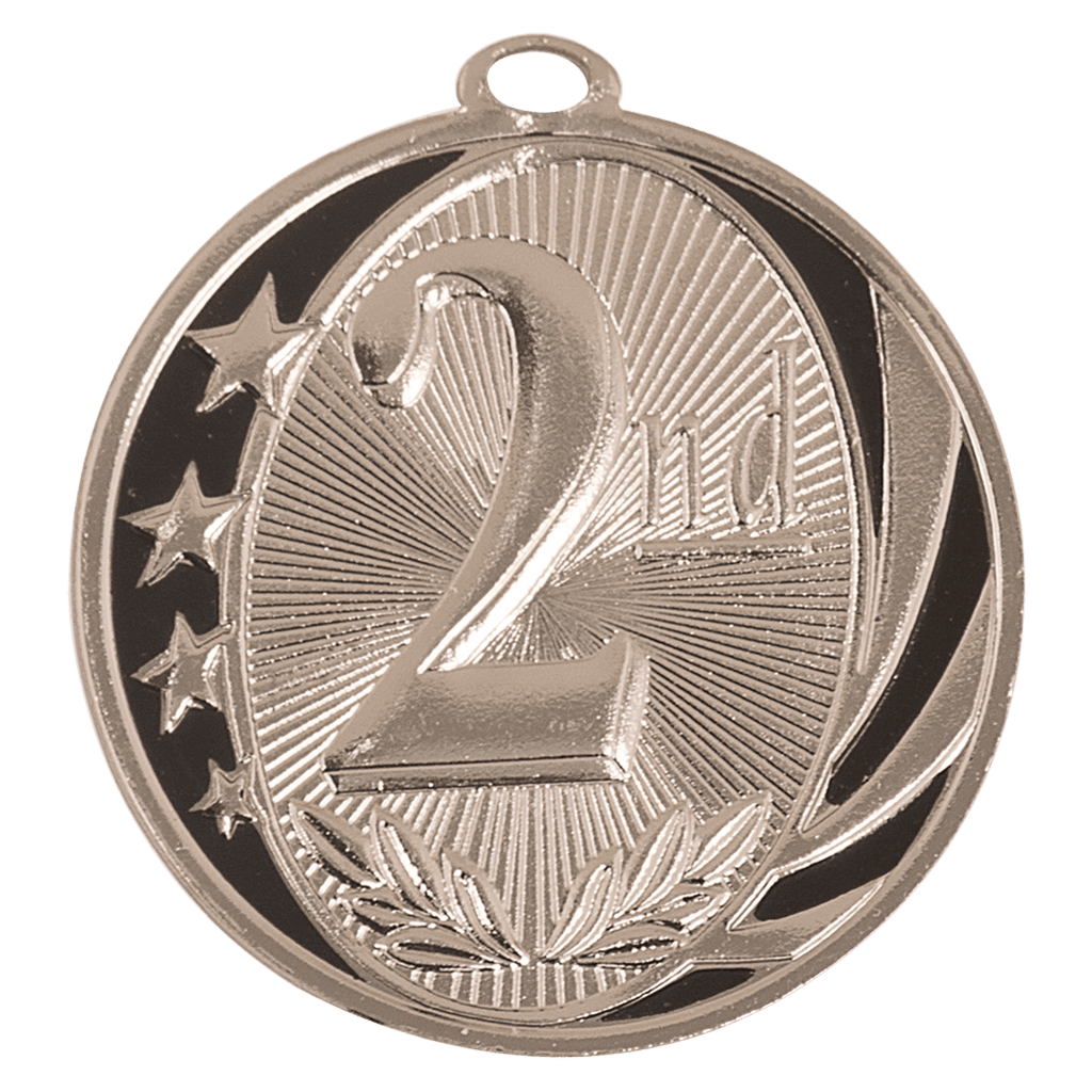 2" Bright 2nd Place Laserable MidNite Star Medal
