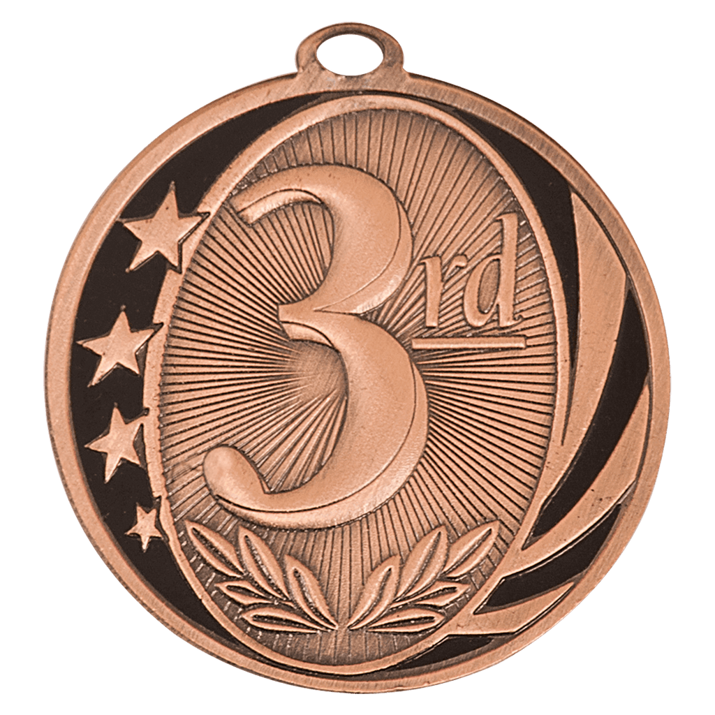 2" Bright 3rd Place Laserable MidNite Star Medal