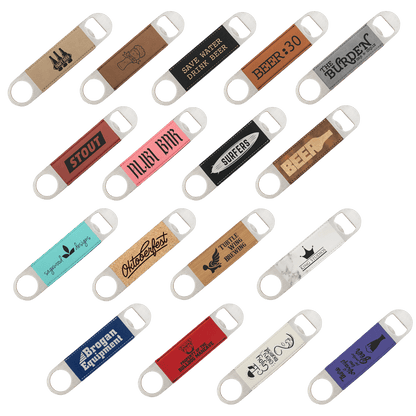 1 1/2" x  7" Laserable Leatherette/Cork Bottle Opener Sample Set