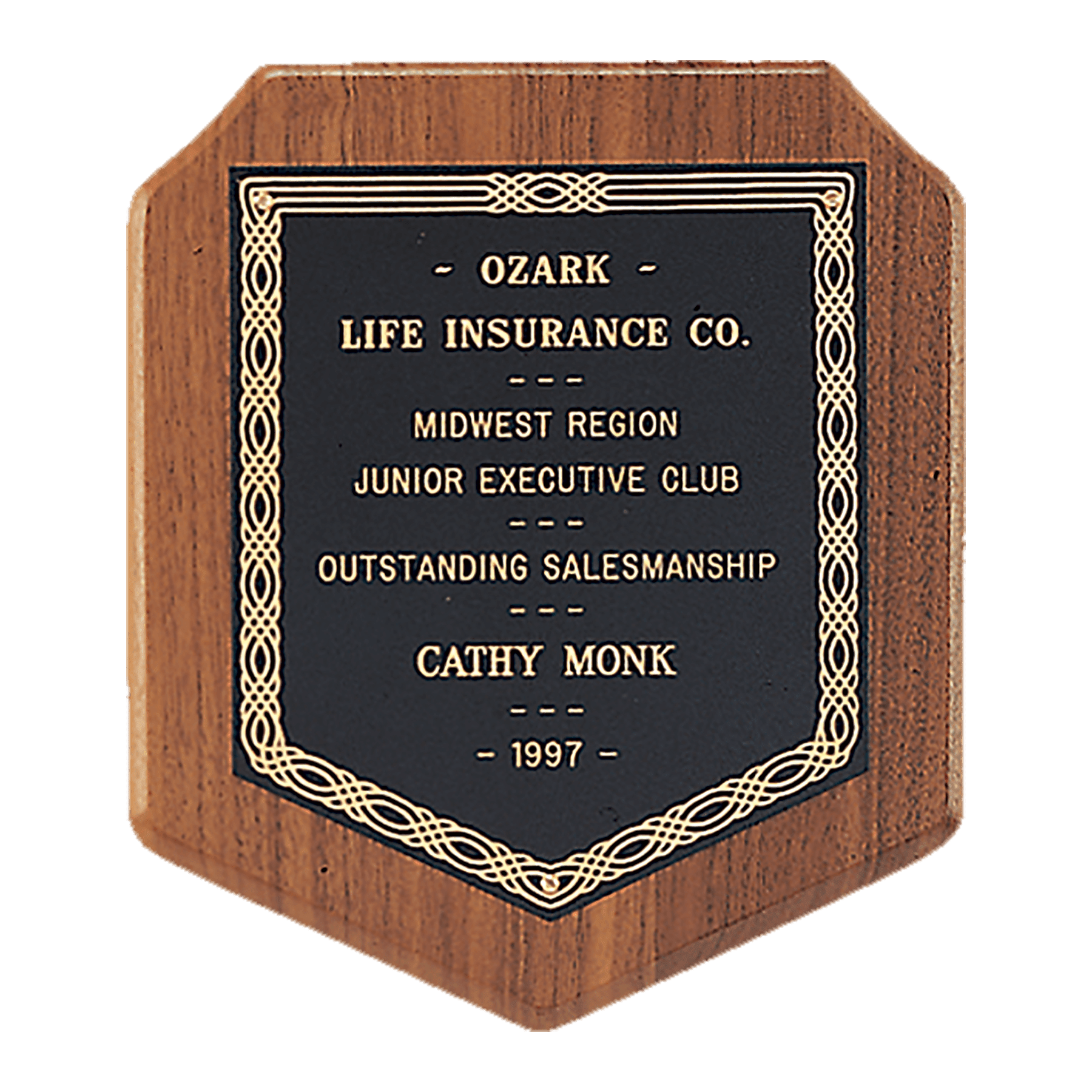 7" x 8" Jewelers Black Laserable Border Plate on an American Walnut Plaque- Sheffield Series