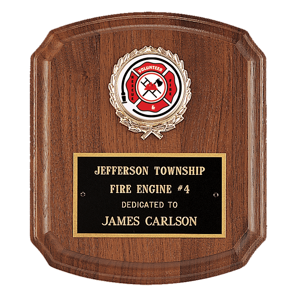 7" x 8" American Walnut Plaque with Gold Border Laserable Brass Plate and 2" Insert Holder- Witney Series (2" Inserts Sold Separately)