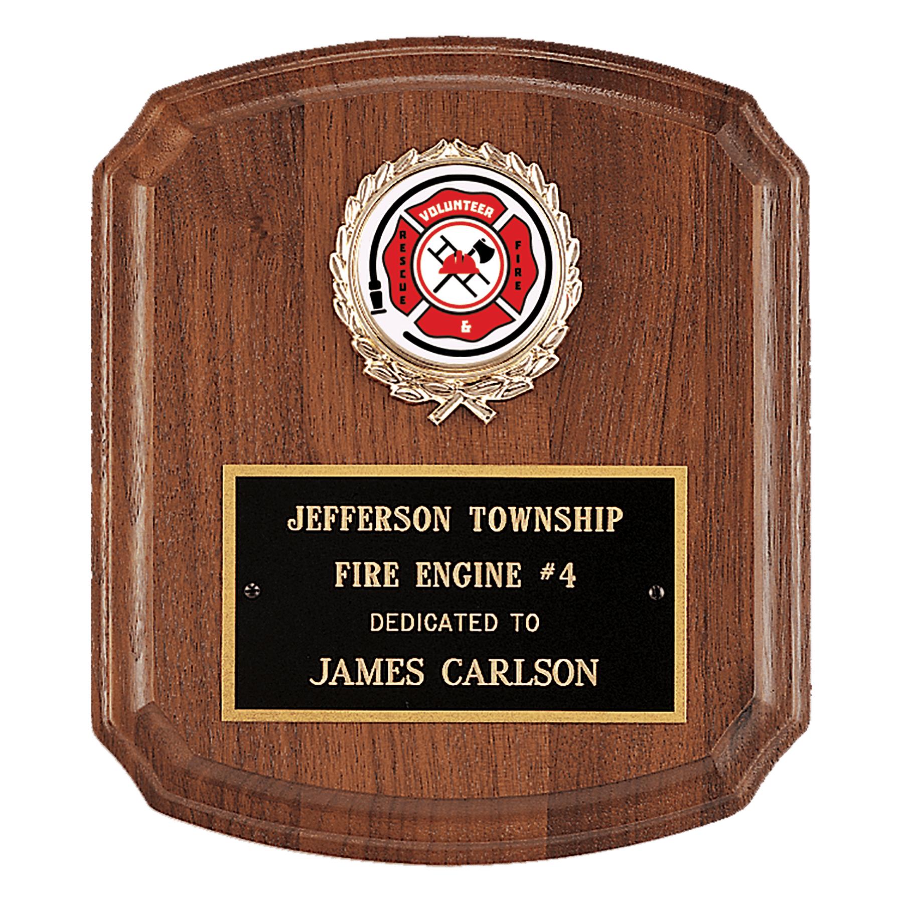 7" x 8" American Walnut Plaque with Gold Border Laserable Brass Plate and 2" Insert Holder- Witney Series (2" Inserts Sold Separately)
