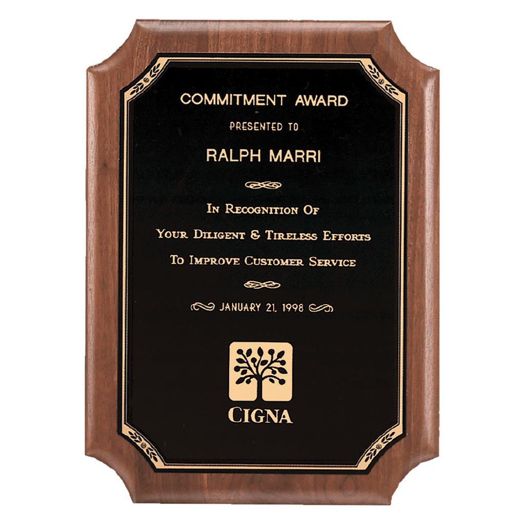 7" x 8" American Walnut Plaque with Gold Border Laserable Brass Plate