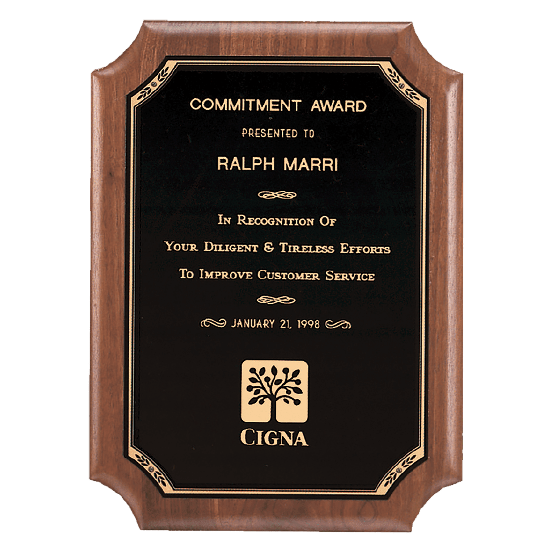 11" x 15" American Walnut Plaque with Gold Border Laserable Brass Plate