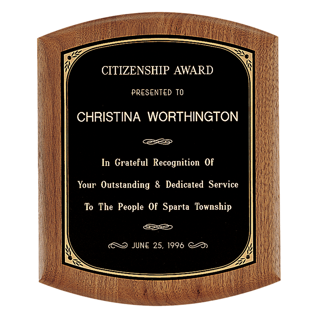 7 1/2" x 8 1/2" Coventry Series American Walnut Plaque with Gold Border Laserable Brass Plate