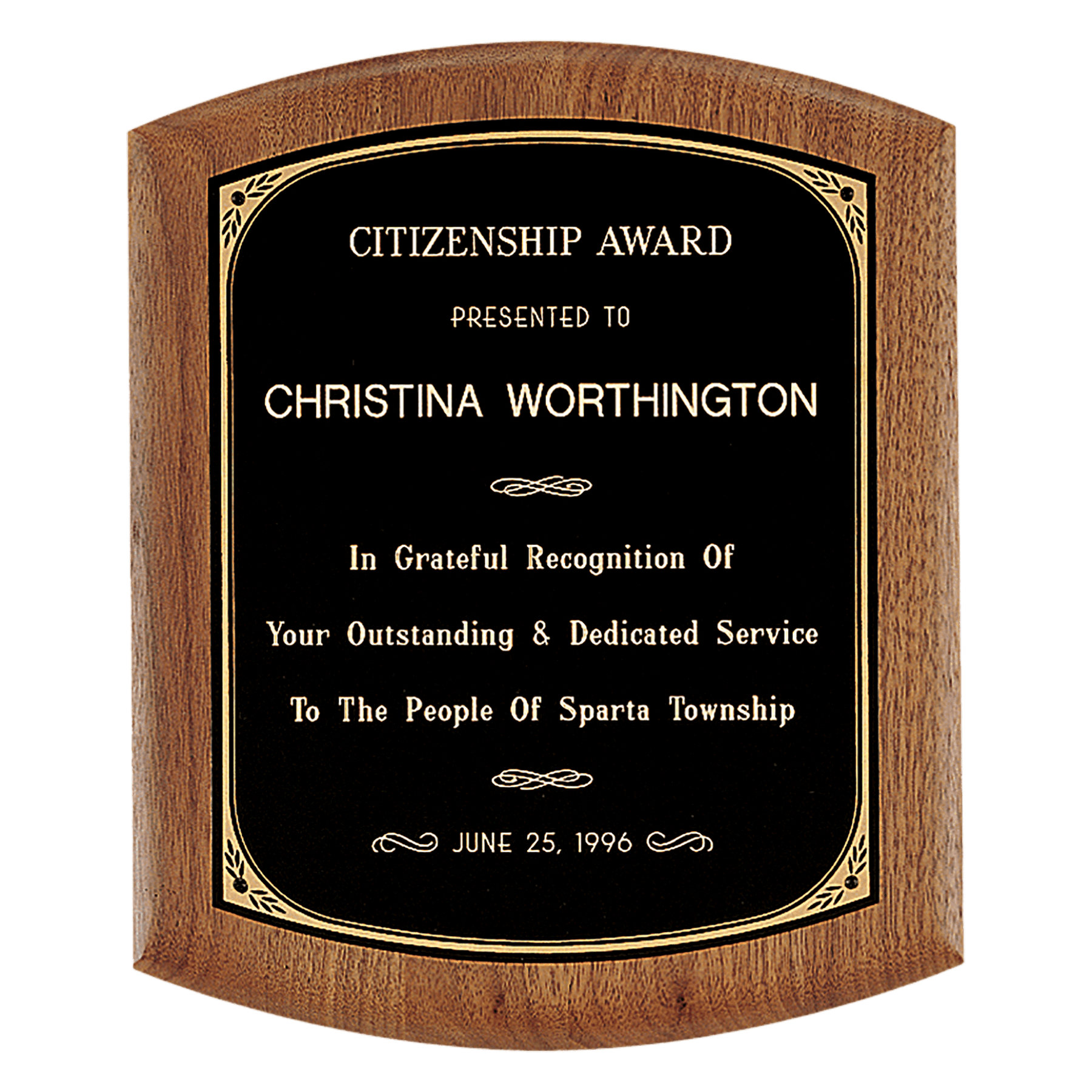 8 1/2" x 10" Coventry Series American Walnut Plaque with Gold Border Laserable Brass Plate