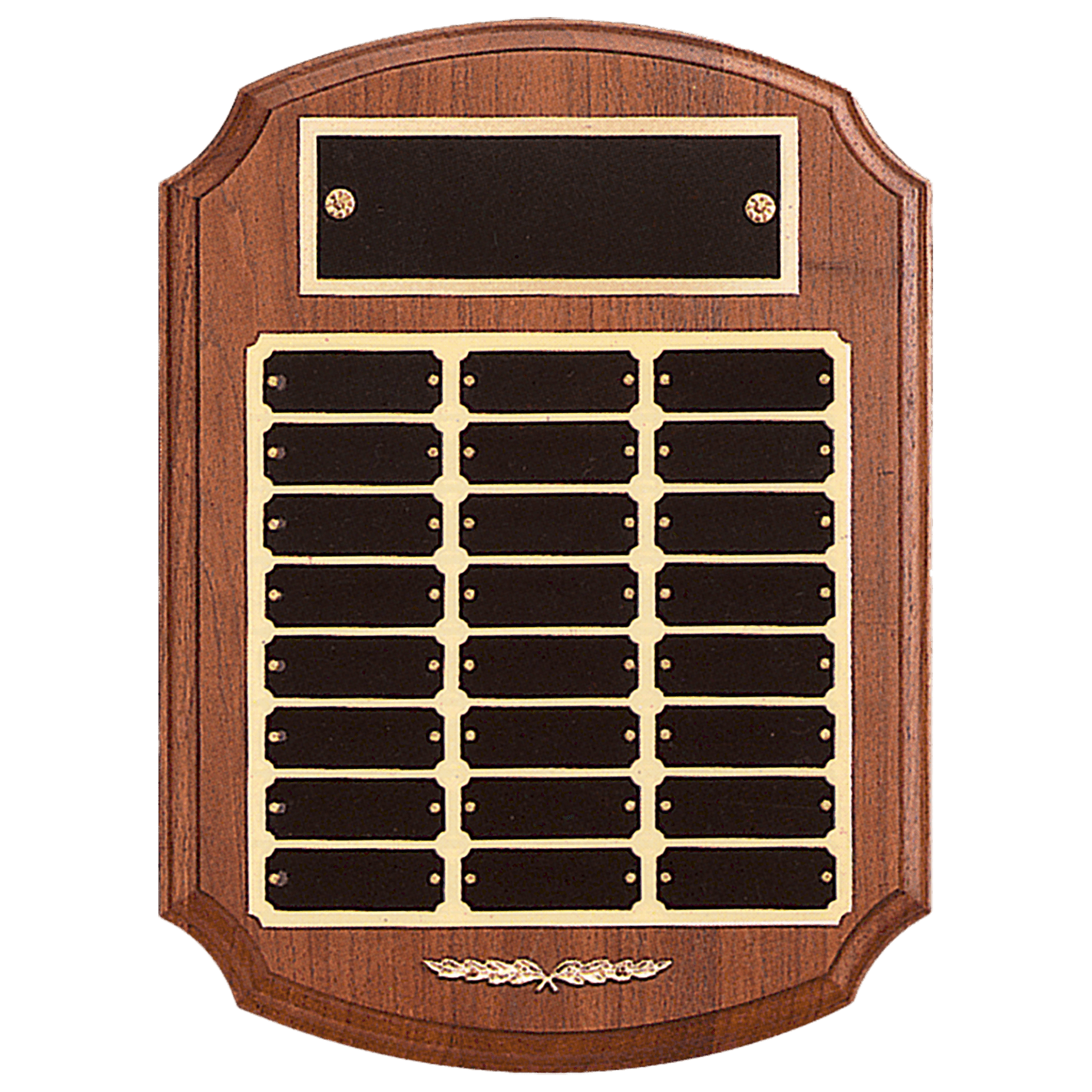 11" x 15" American Walnut 24 Plate Perpetual Plaque with Laserable Brass Plates/Gold Trim