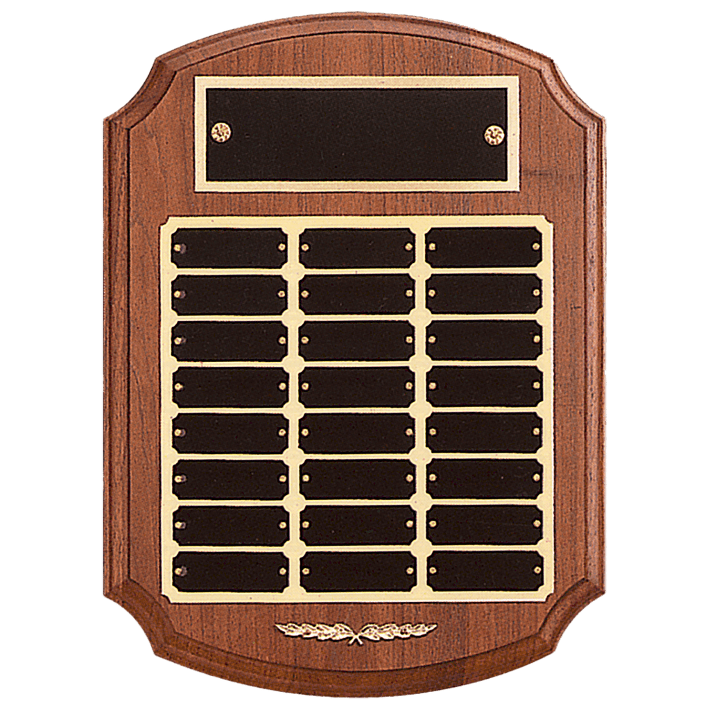 11" x 15" American Walnut 24 Plate Perpetual Plaque with Laserable Brass Plates/Gold Trim