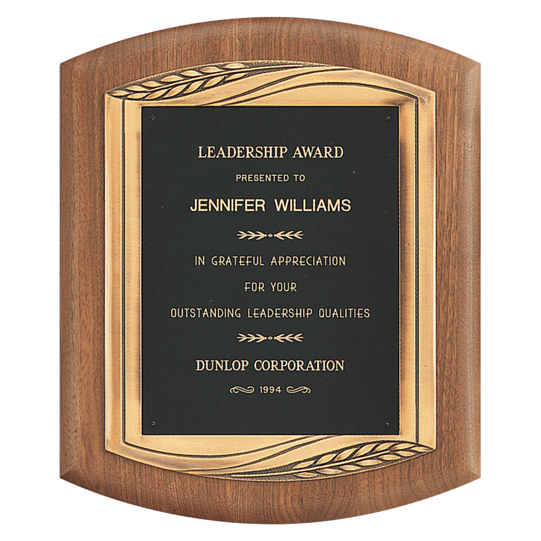 11 1/2" x 14" American Walnut Plaque with Antique Bronze Finish Frame Casting and Laserable Brass Personalization Plate