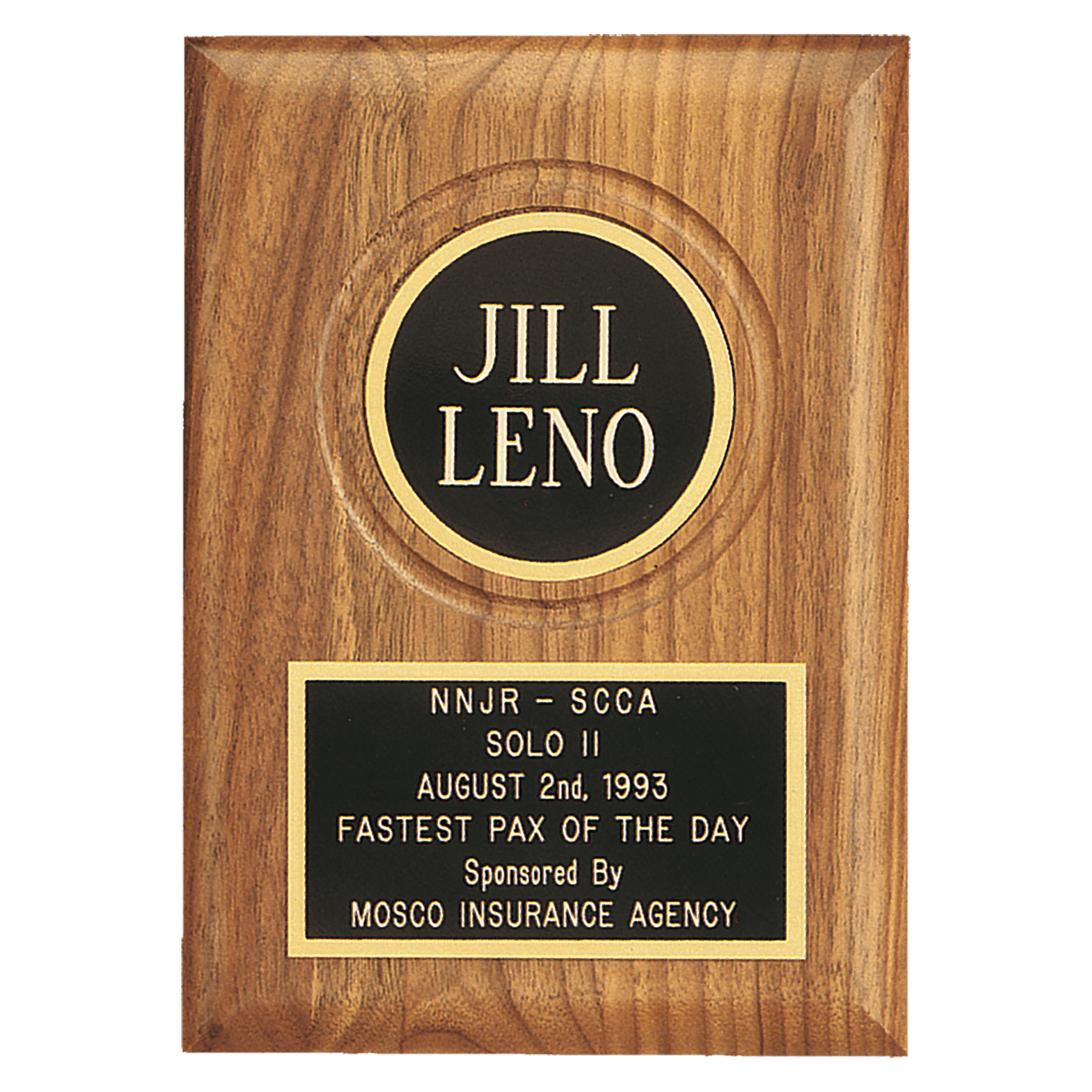 5" x 7" Jewelers Laserable Black Plate and 2 1/2" Disc on an American Walnut Plaque- Sheffield Series
