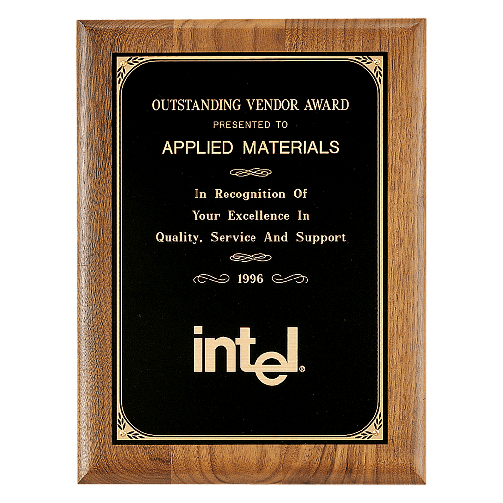 8" x 10 1/2" Coventry Series American Walnut Plaque with Gold Border Laserable Brass Plate