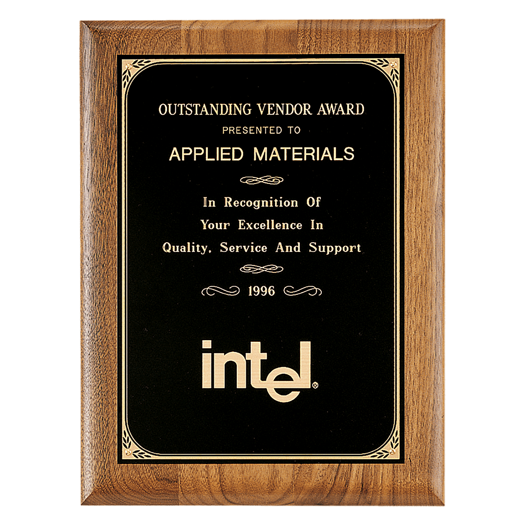 8" x 10 1/2" Coventry Series American Walnut Plaque with Gold Border Laserable Brass Plate