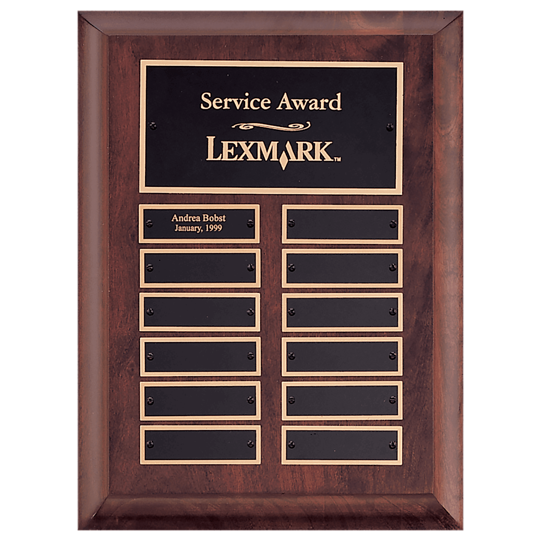 9" x 12" Airflyte Cherry Finish Perpetual Plaque with 12 Gold Border Laserable Brass Perpetual Plates