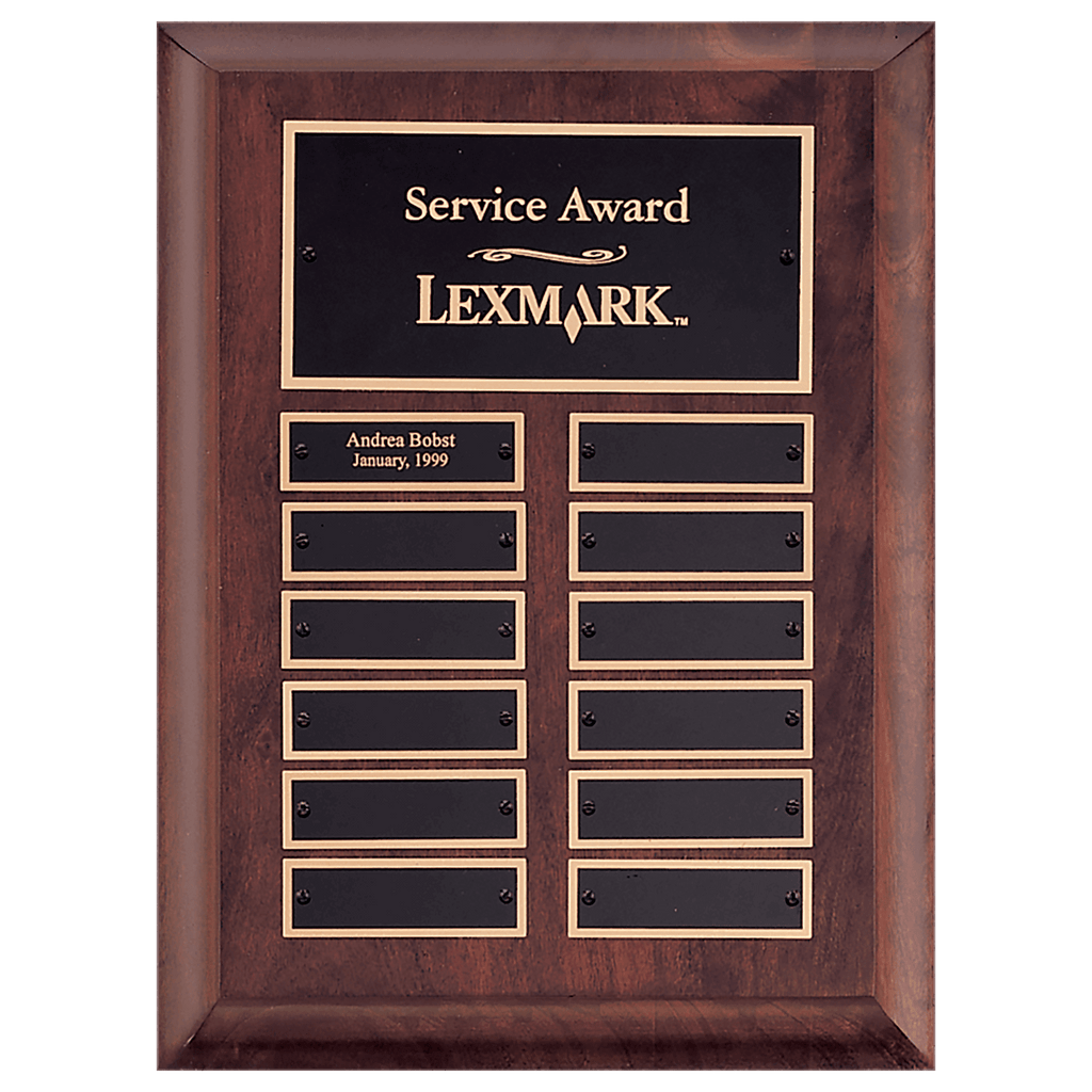 9" x 12" Airflyte Cherry Finish Perpetual Plaque with 12 Gold Border Laserable Brass Perpetual Plates