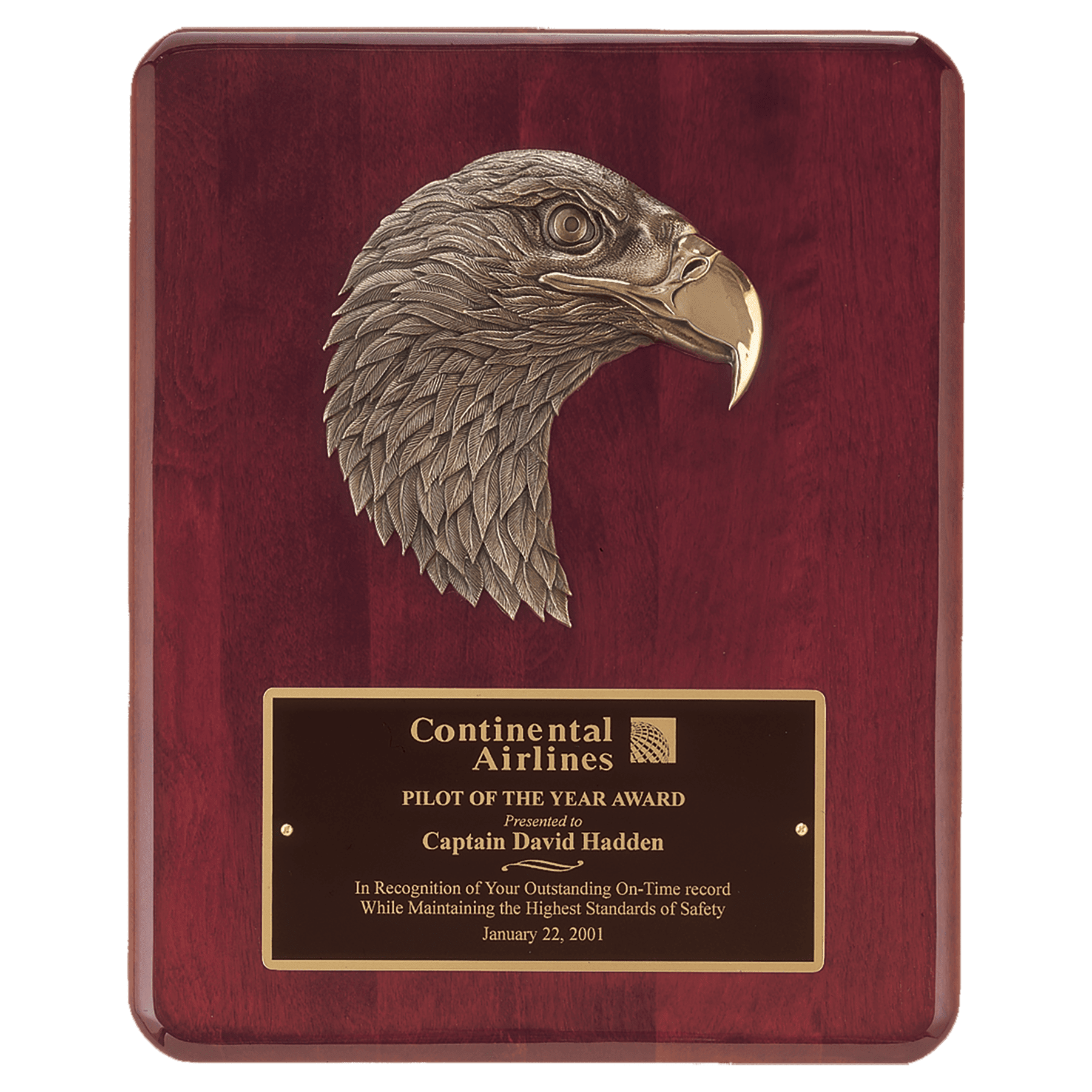 8" X 10 1/2" Rosewood Piano Finish Plaque with Finely Detailed Bronze Eagle Head Casting with Laserable Brass Plate