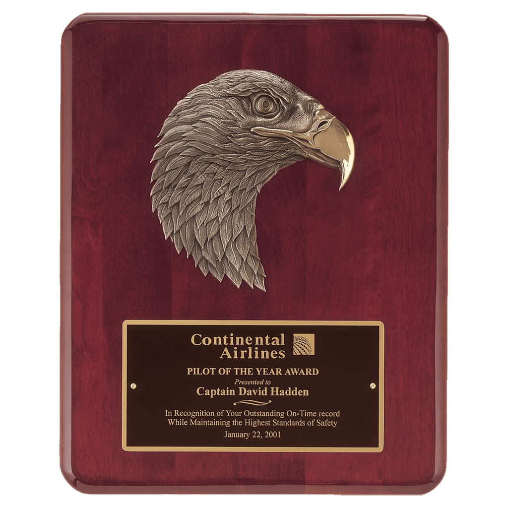8" X 10 1/2" Rosewood Piano Finish Plaque with Finely Detailed Bronze Eagle Head Casting with Laserable Brass Plate
