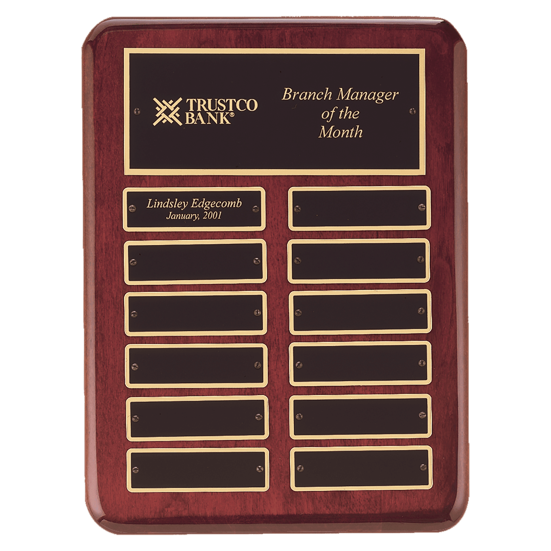 9" x 12" Rosewood Piano Finish 12 Perpetual Plates Plaque with Laserable Brass Plates