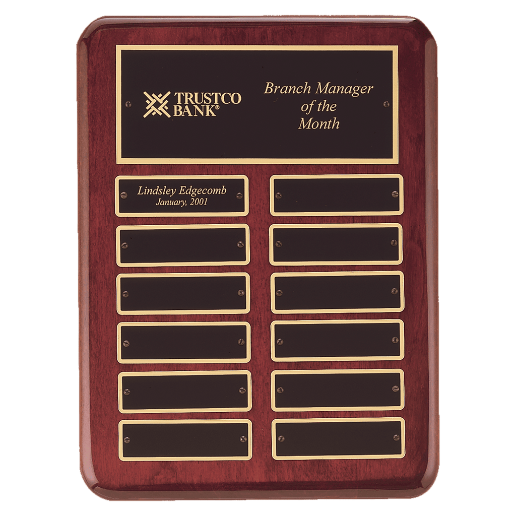 12" x 15" Rosewood Piano Finish 24 Plate Perpetual Plaque with Laserable Brass Plates
