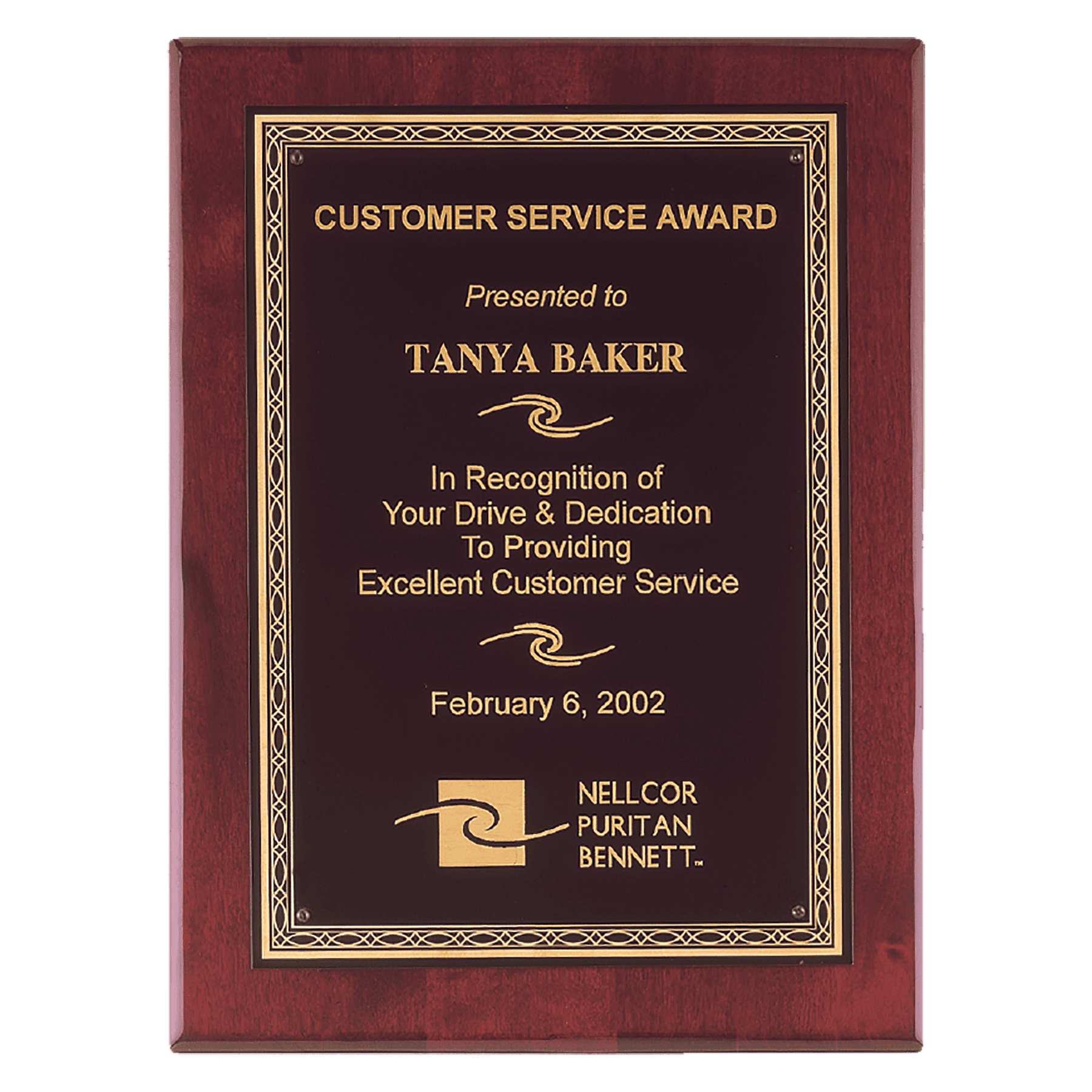 11" x 14" Airflyte Premium Rosewood Piano Finish Plaque with Gold Florentine Laserable Brass Plate