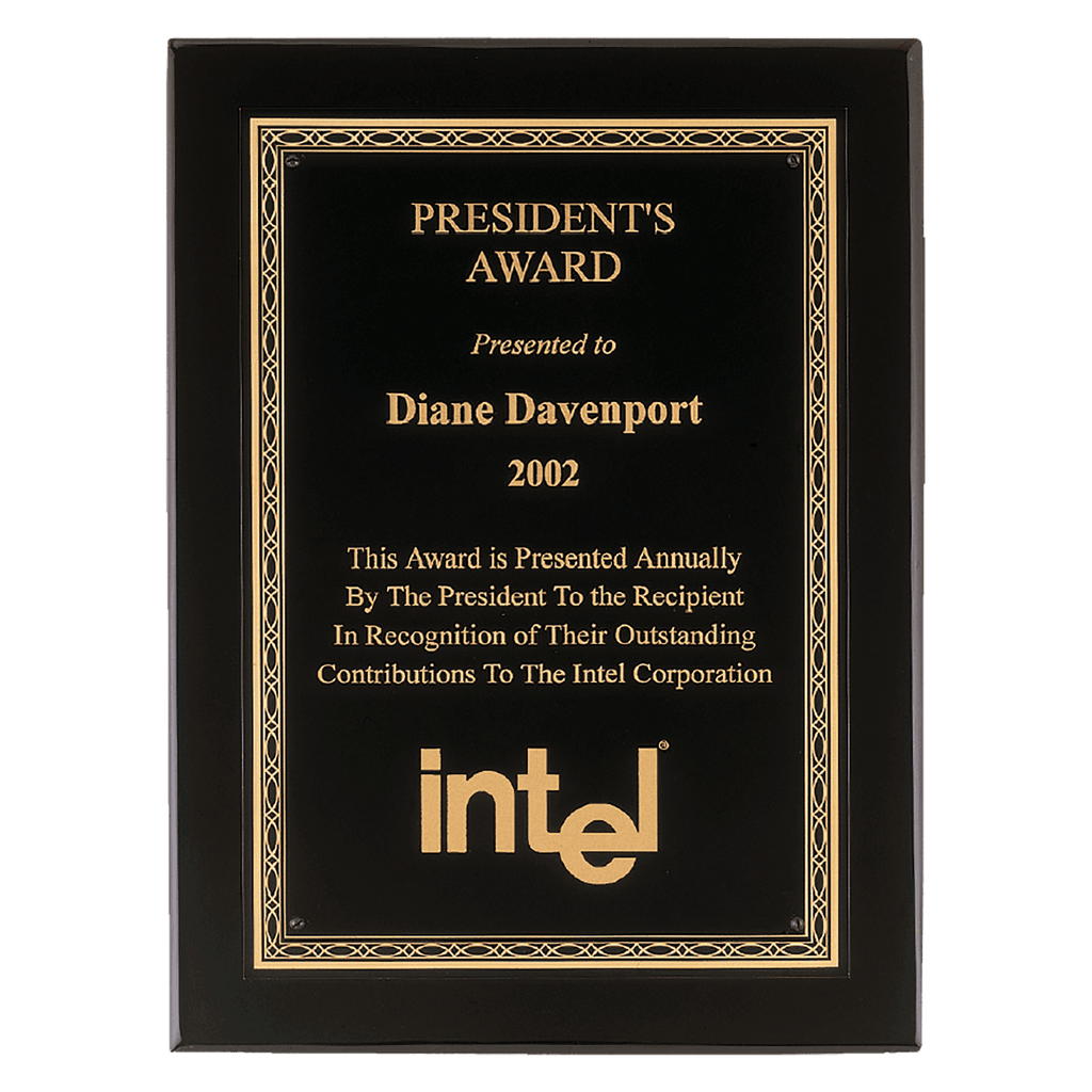 9" x 12" Airflyte Premium Piano Finish Plaque with Gold Florentine Border Laserable Black Brass Plate
