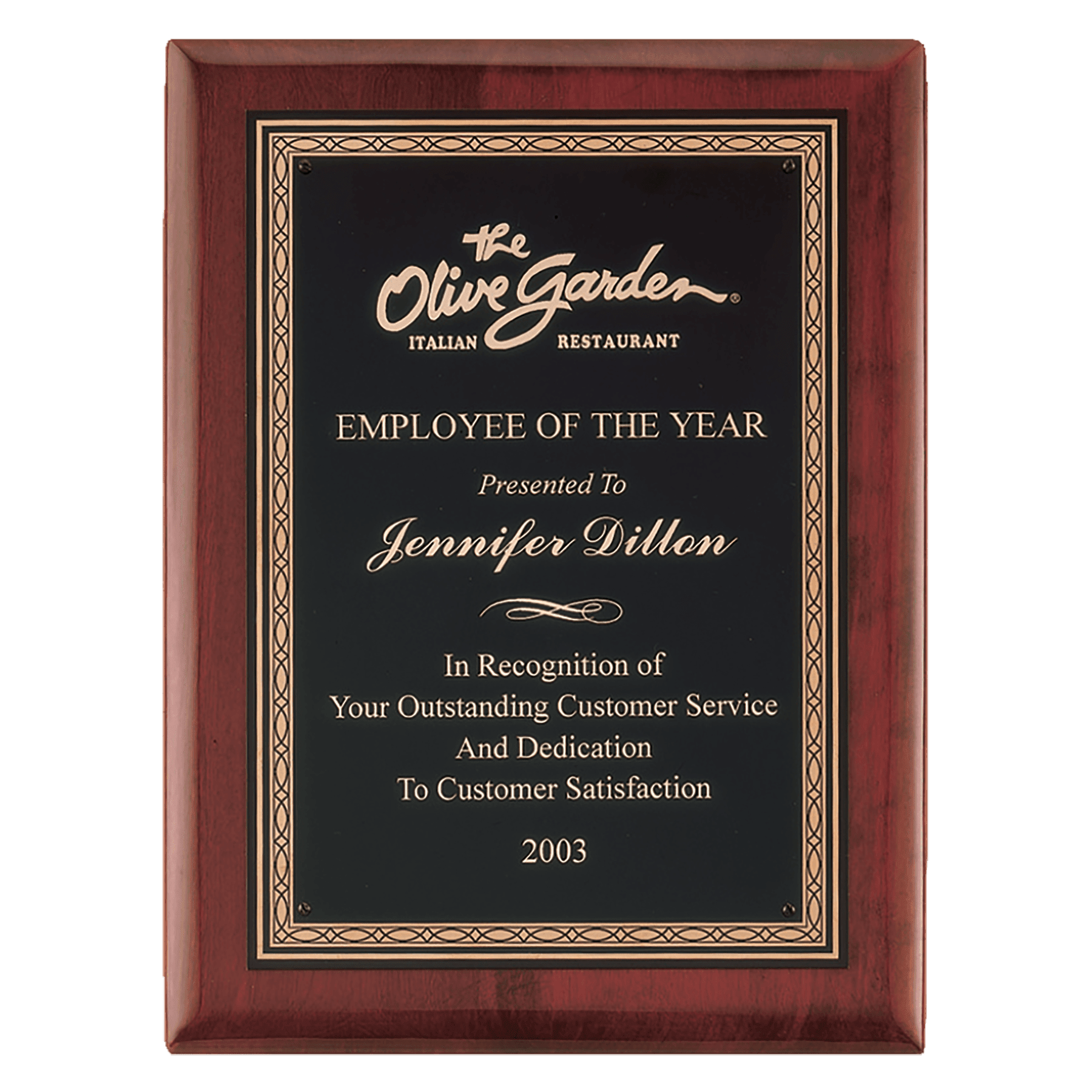 8" x 10 1/2" Airflyte Premium Rosewood Piano Finish Plaque wtih Gold Border Laserable Brass Plate