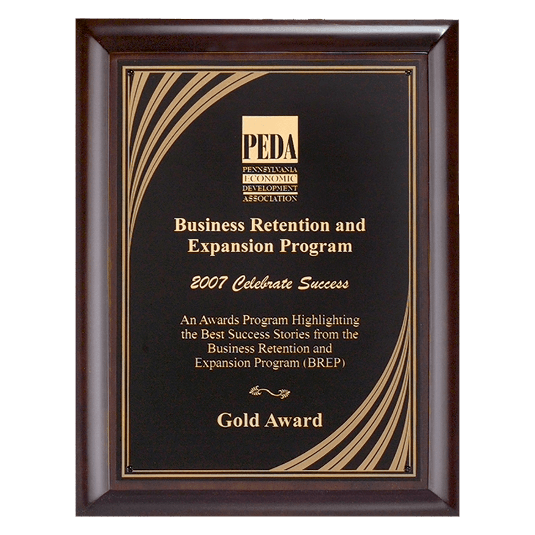 11" x 14" Hand Rubbed Cherry Finish Plaque with Cascading Gold Swirl Design Laserable Brass Plate