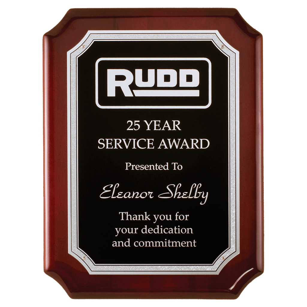 7" x 9" Rosewood High Gloss Plaque with Silver Florentine Border Textured Laserable Aluminum Plate