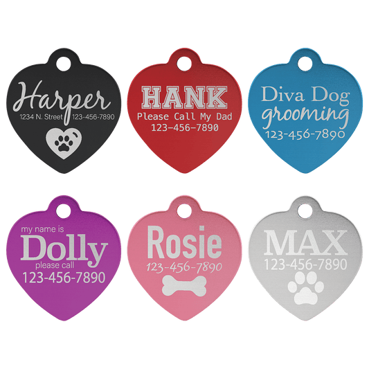 1" x 1" Laserable Anodized Aluminum Heart Pet Tag Sample Set