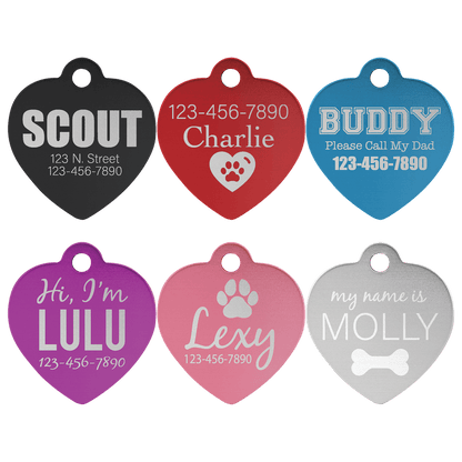 1 1/4" x 1 1/4" Laserable Heart Anodized Aluminum Pet Tag Sample Set