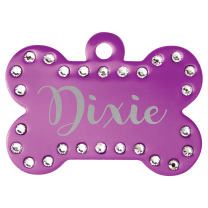 1 1/2" x 1" Laserable Anodized Aluminum Swarovski Bling Bone with Tab