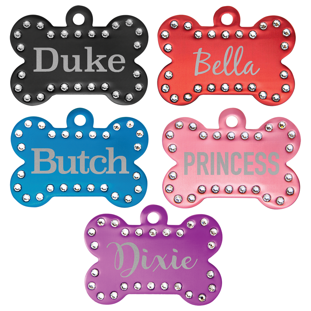 1 1/2" x 1" Laserable Anodized Aluminum Swarovski Bling Bone with Tab  Set
