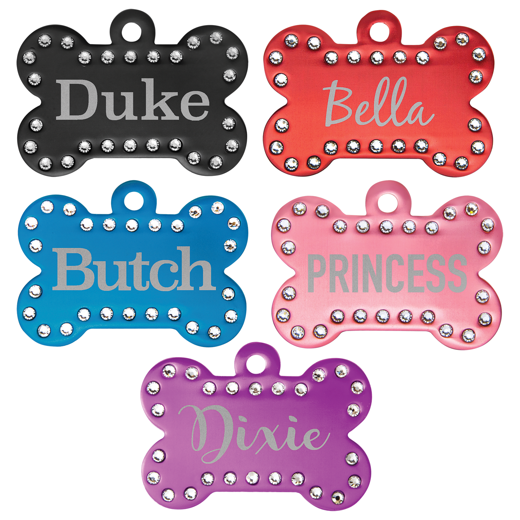 1 1/2" x 1" Laserable Anodized Aluminum Swarovski Bling Bone with Tab  Set