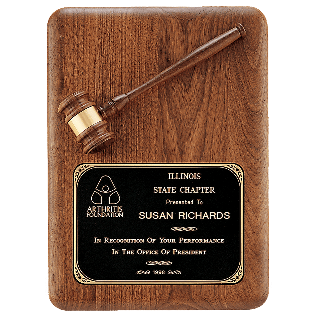 11" x 15" Walnut Plaque with Walnut Gavel, Gavel Band and Laserable Brass Plate