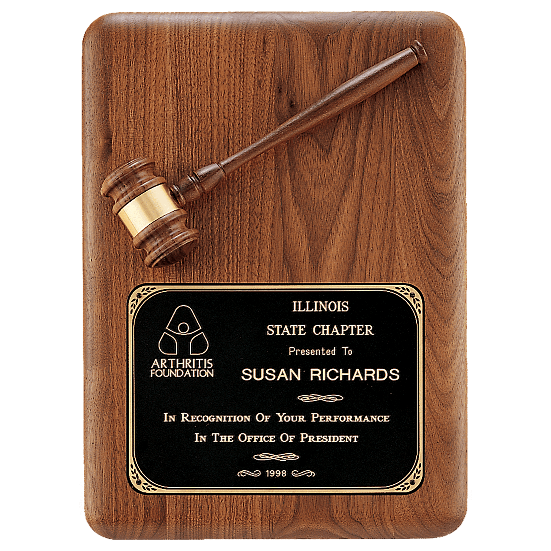 11" x 15" Walnut Plaque with Walnut Gavel, Gavel Band and Laserable Brass Plate