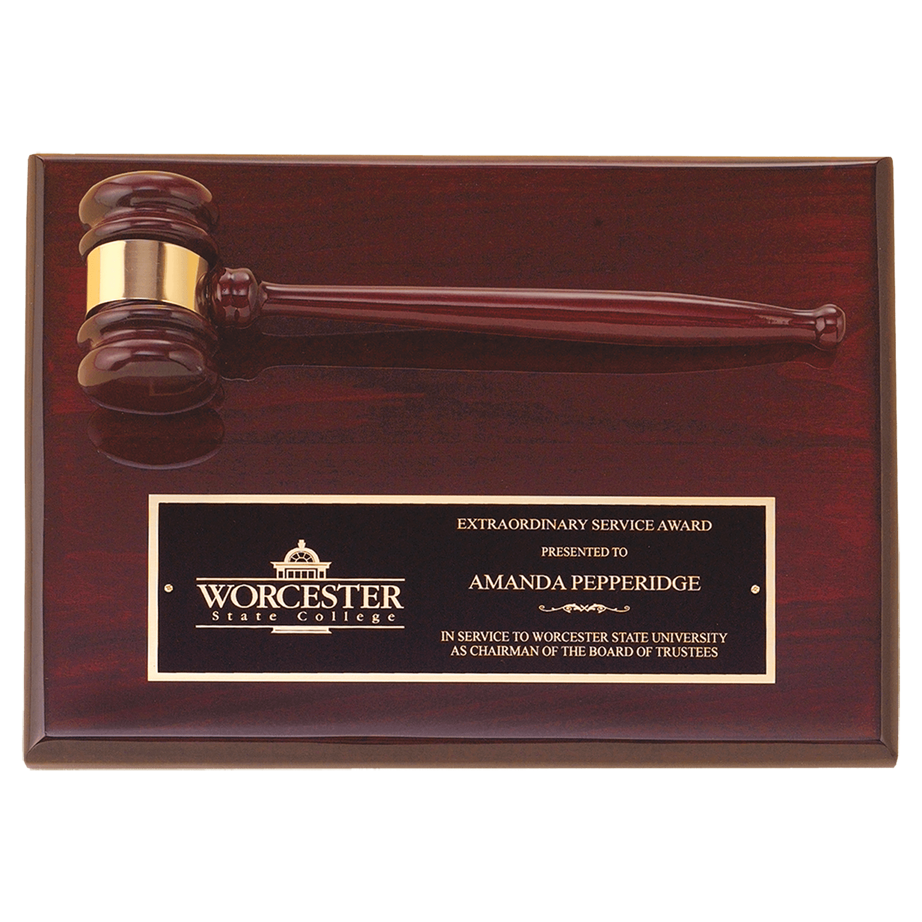 9" x 12" Rosewood Piano Finish Gavel Plaque with Laserable Brass Plate