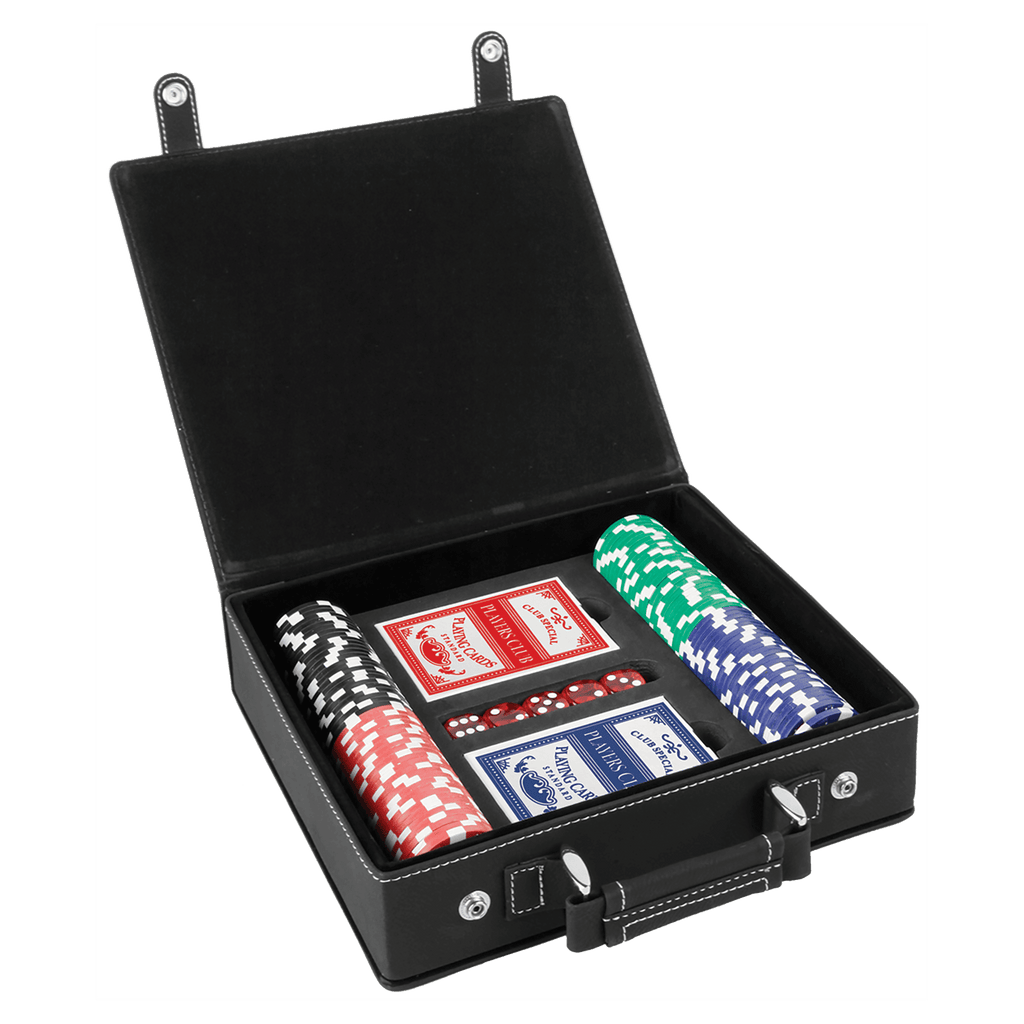 Black/Silver Laserable Leatherette 100 Chip Poker Set