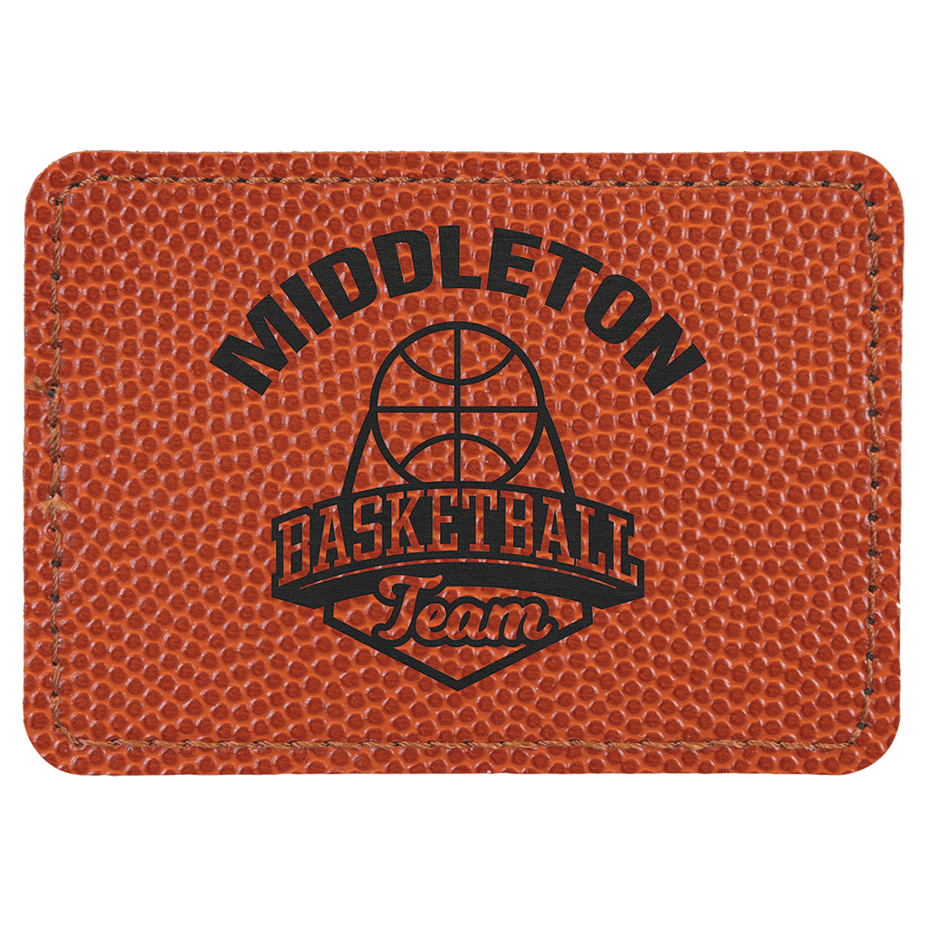 3 1/2" x 2 1/2" Rectangle Basketball Laserable Leatherette Patch with Adhesive