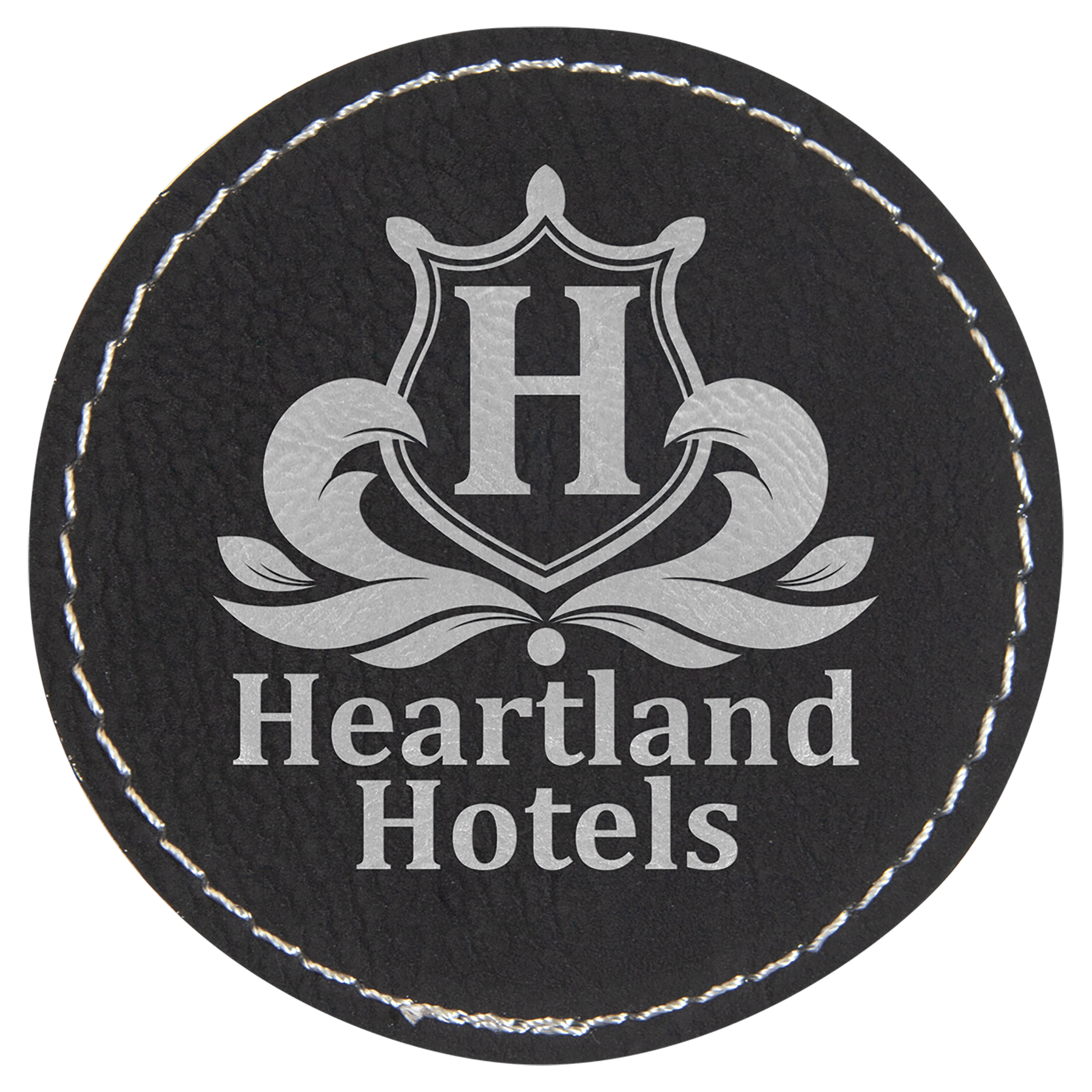 2 1/2" Round/Silver Laserable Leatherette Patch with Adhesive