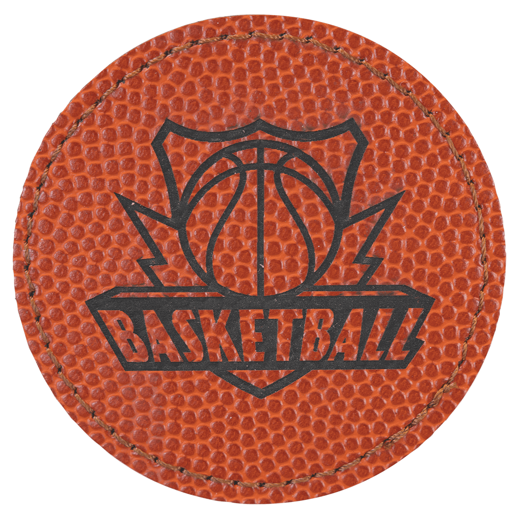 2 1/2" Round Basketball Laserable Leatherette Patch with Kota Pro Adhesive