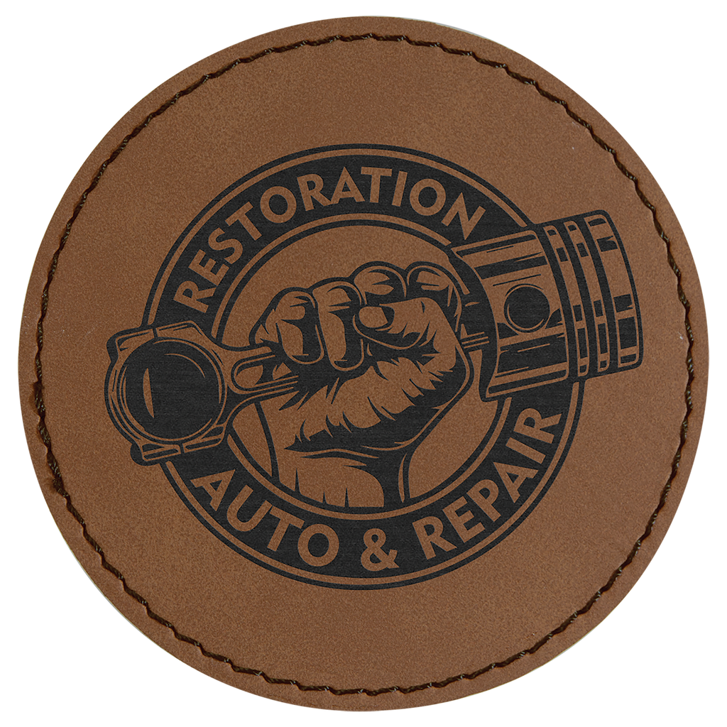 3" Round Dark Laserable Leatherette Patch with Adhesive