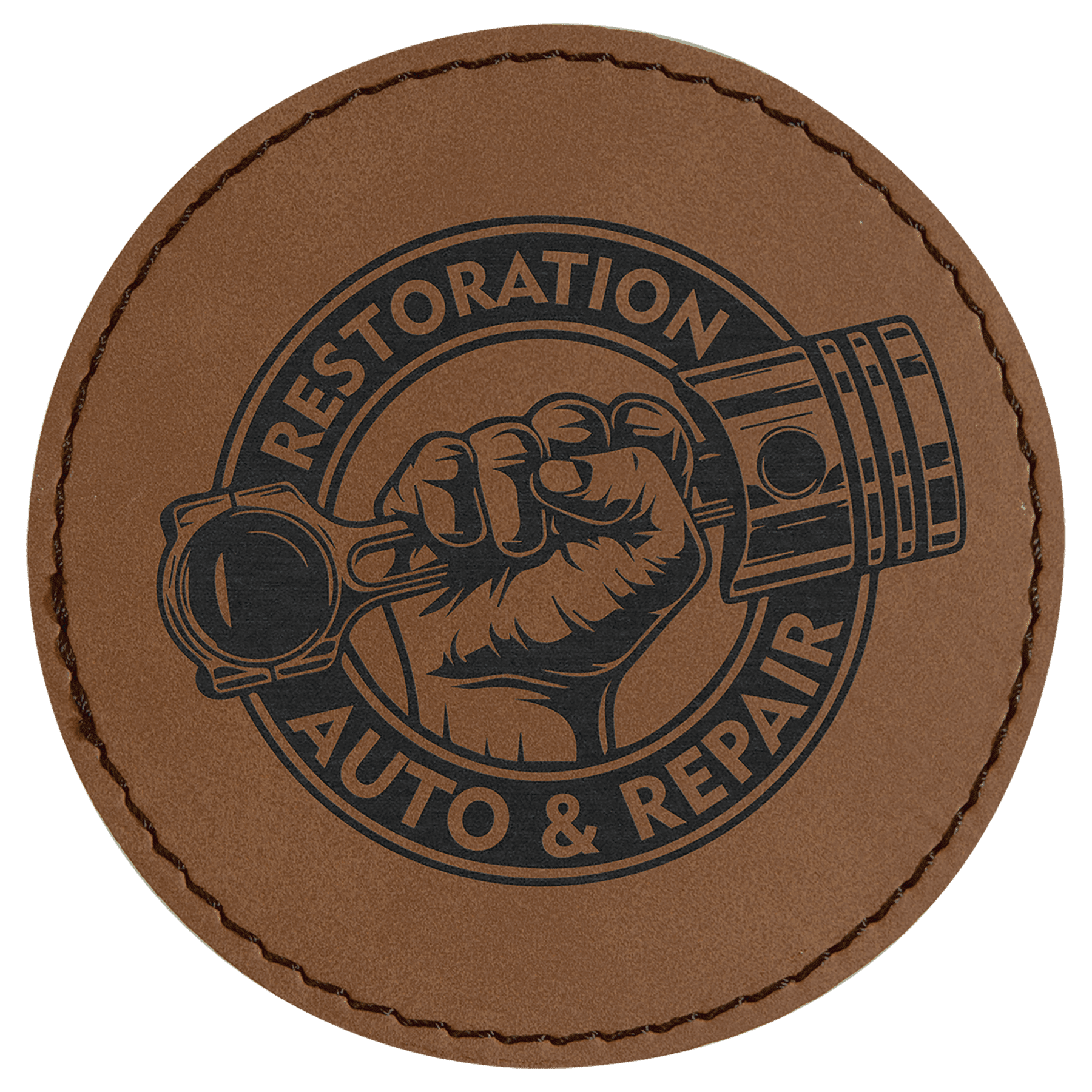 3" Round Dark/Brown Laserable Leatherette Patch with Kota Pro Adhesive
