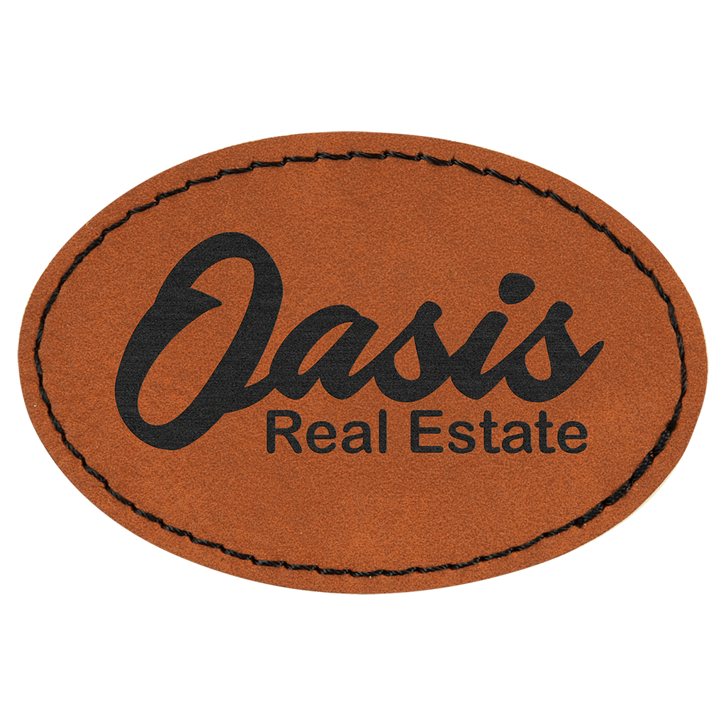 3" x 2" Oval Rawhide Laserable Leatherette Patch with Adhesive