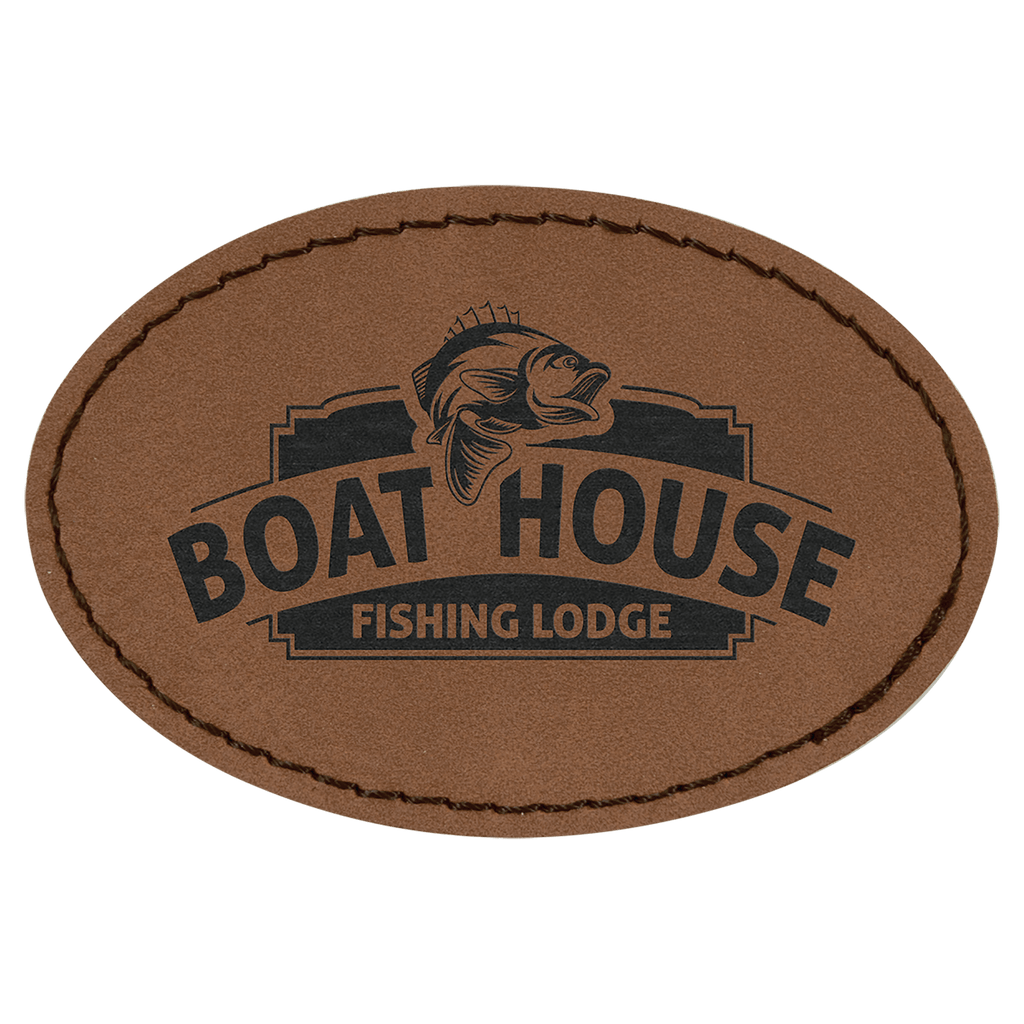 3" x 2" Oval Dark Laserable Leatherette Patch with Adhesive