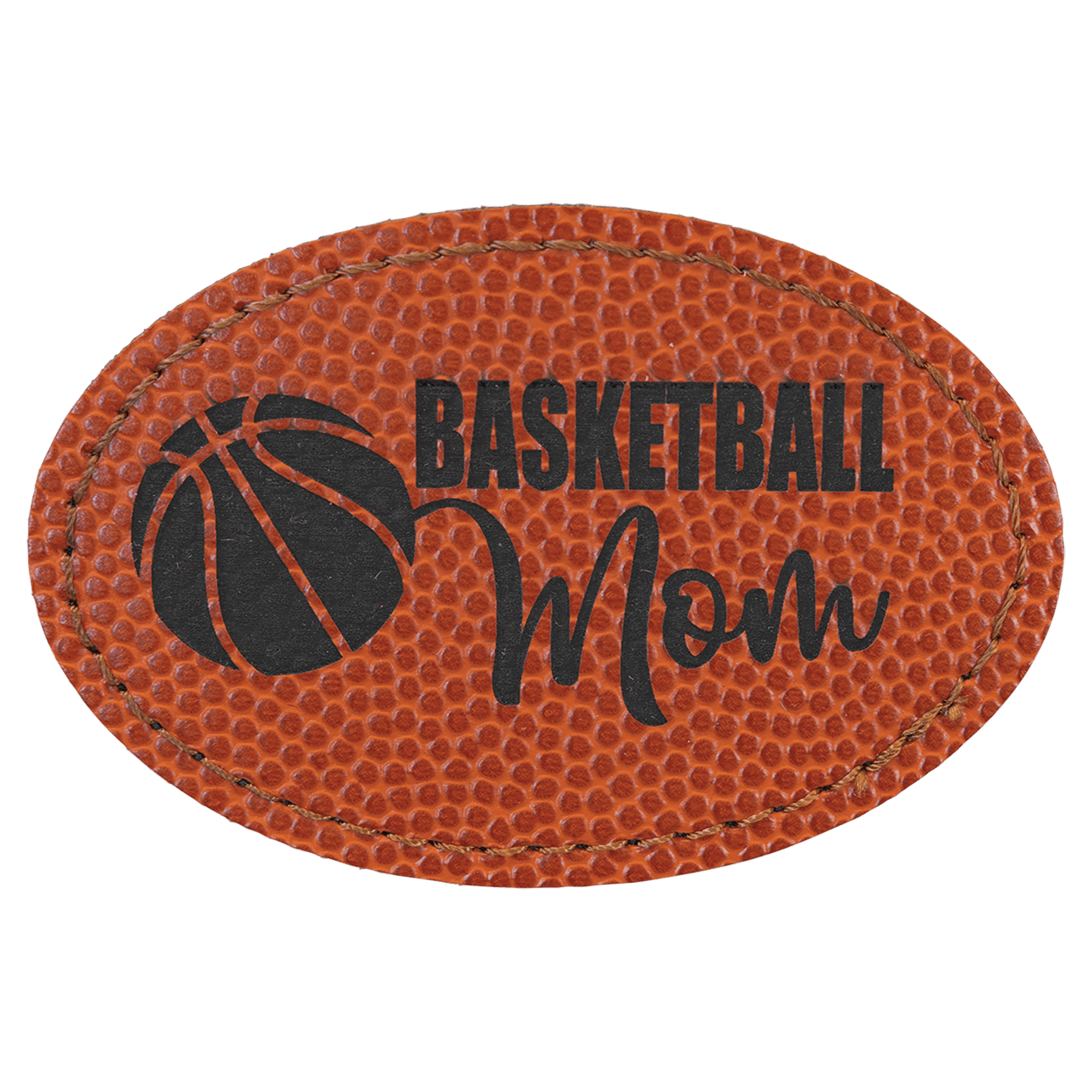 3" x 2" Oval Basketball Laserable Leatherette Patch with Kota Pro Adhesive