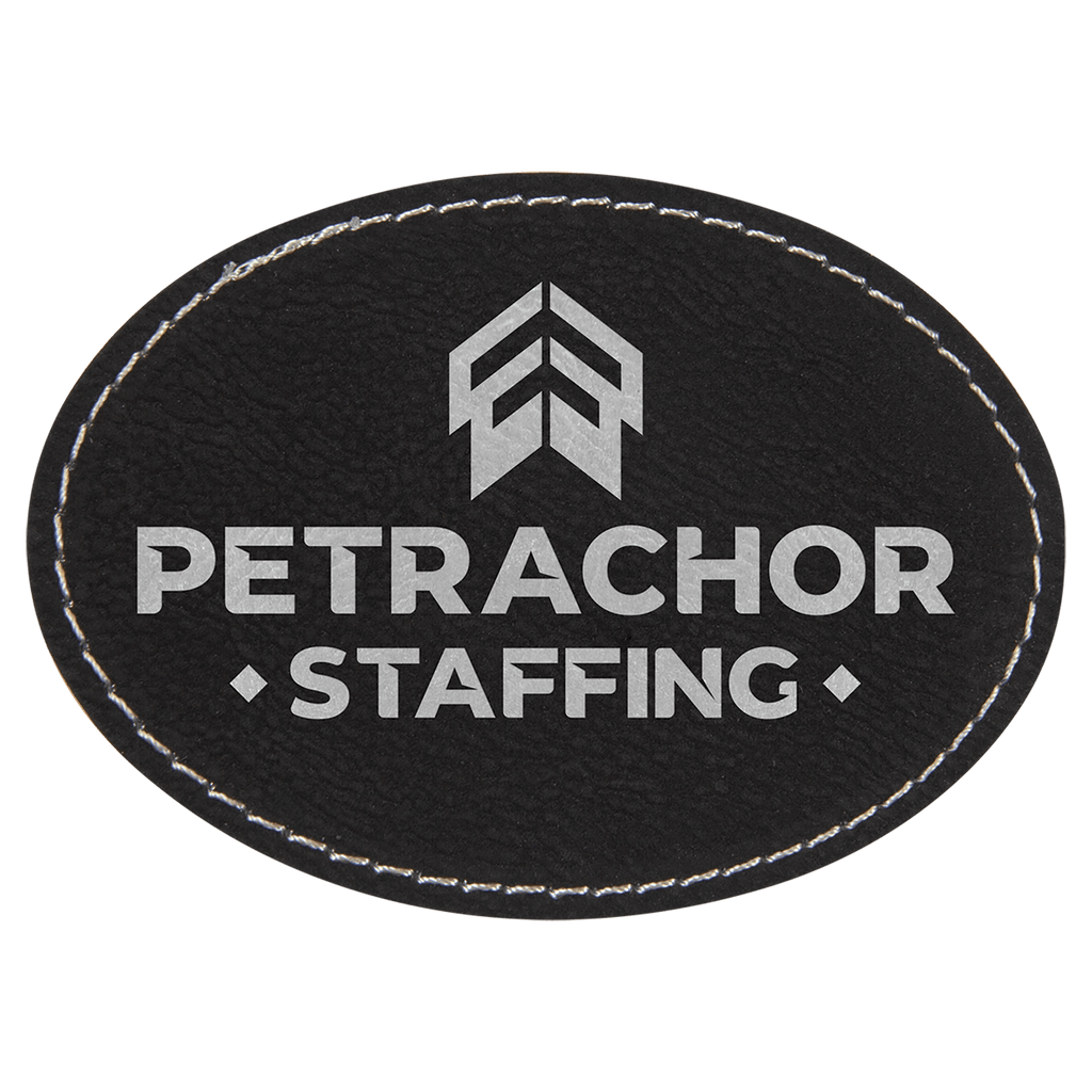 3 1/2" x 2 1/2" Oval/Silver Laserable Leatherette Patch with Adhesive