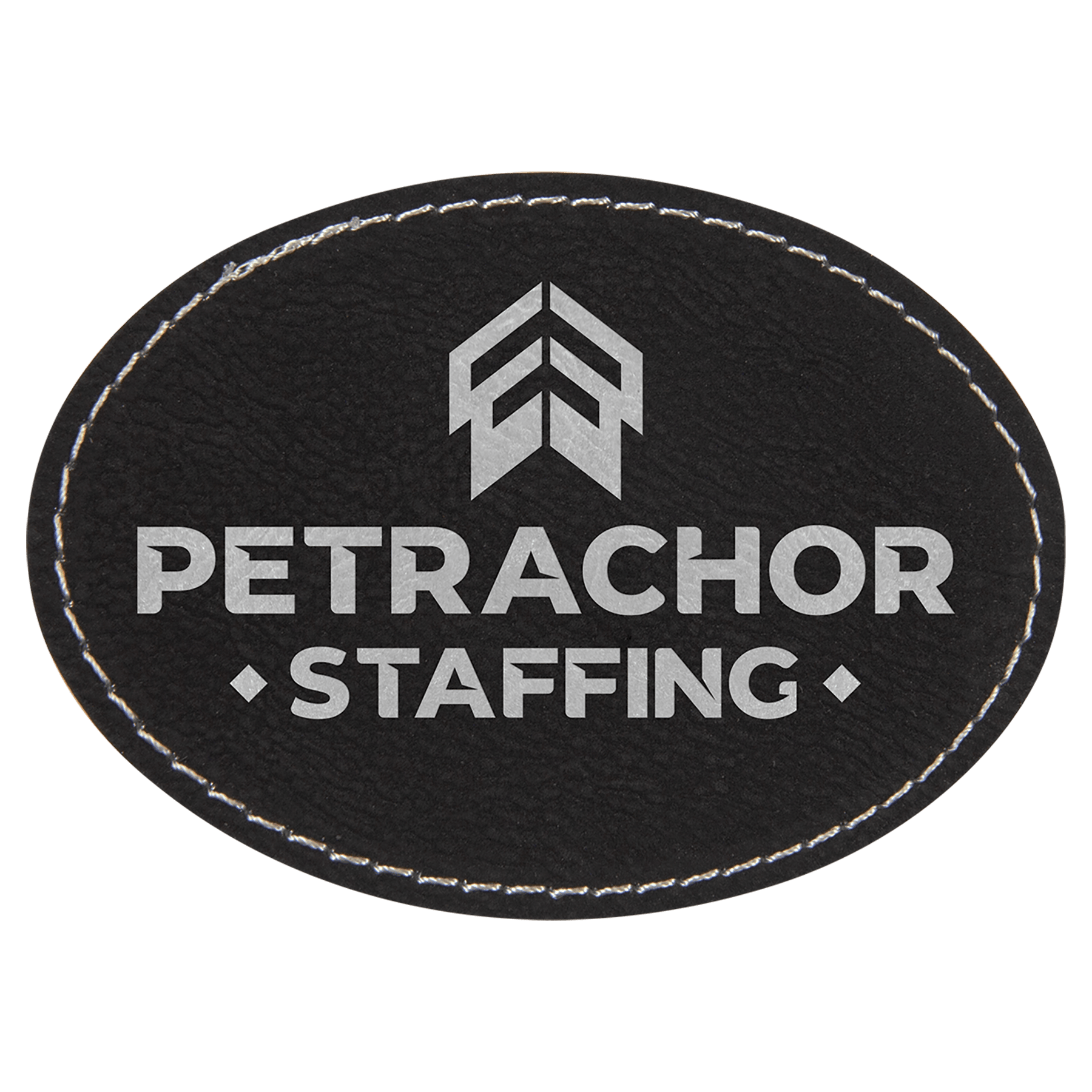 3 1/2" x 2 1/2" Oval/Silver Laserable Leatherette Patch with Adhesive