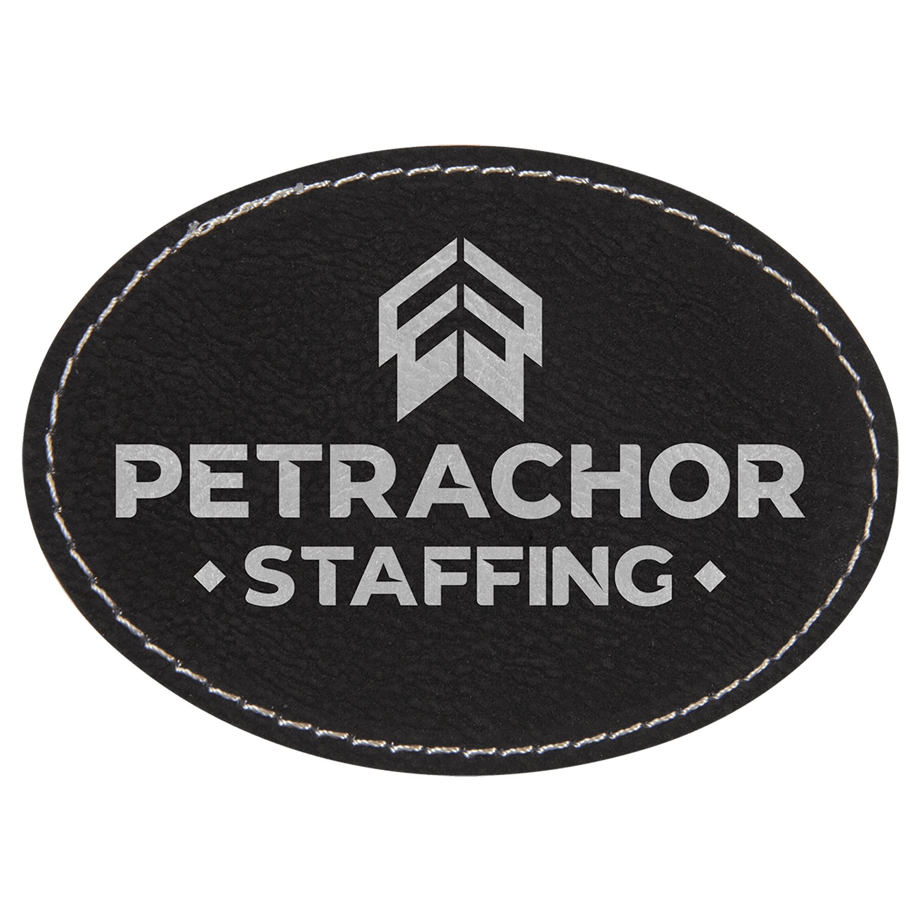 3 1/2" x 2 1/2" Oval/Silver Laserable Leatherette Patch with Kota Pro Adhesive