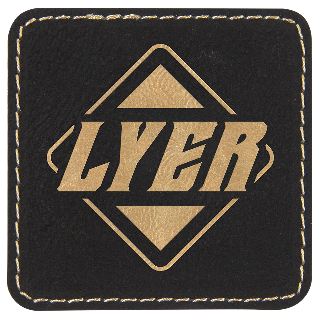 2 1/2" x 2 1/2"/Gold Square Laserable Leatherette Patch with Adhesive