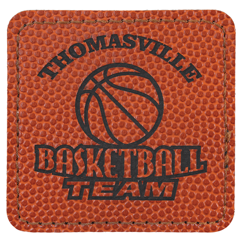 2 1/2" x 2 1/2" Square Basketball Laserable Leatherette Patch with Adhesive